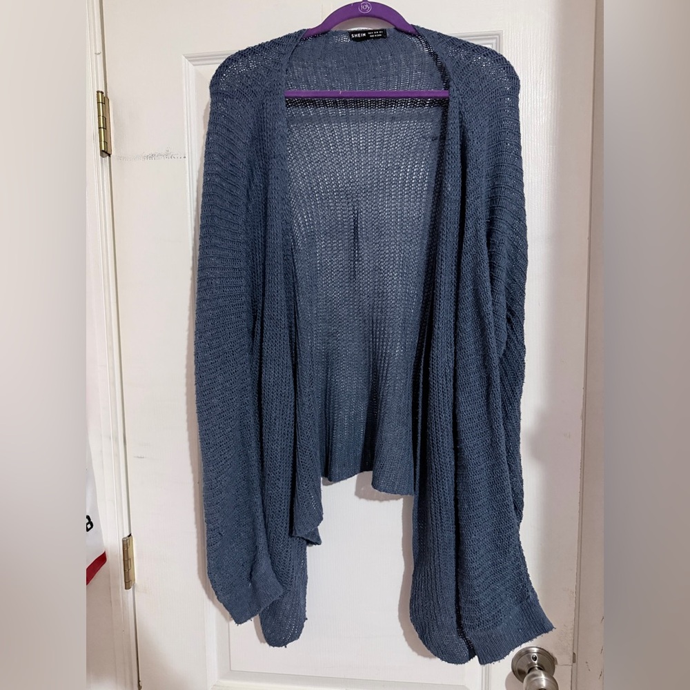 Women's Blue Open-Front Knit Cardigan